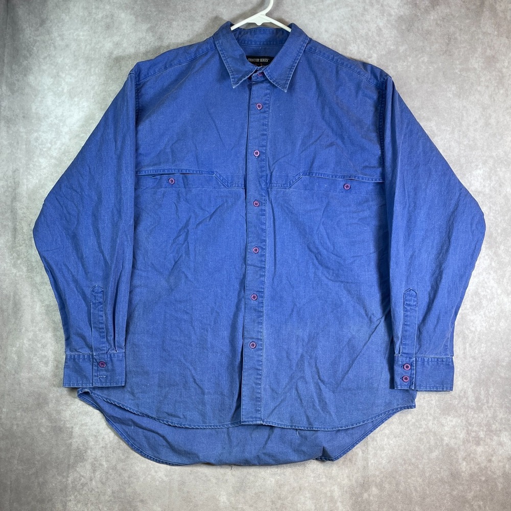 VTG Frontier Series Western Shirt Mens XL Blue Button Up Long Sleeve Cowboy Yoke